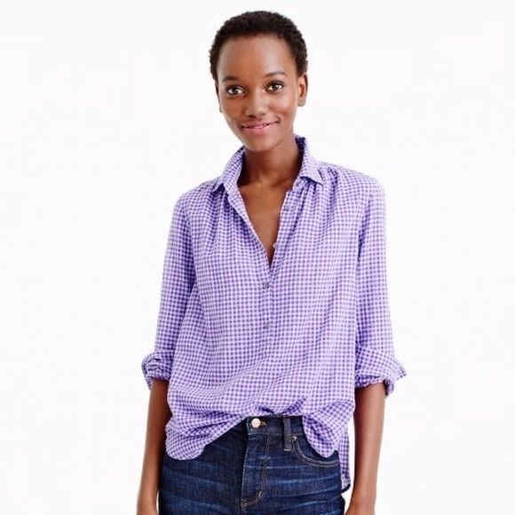 J. Crew Tops - J CREW Shirt Gingham Popover Gathered Plaid